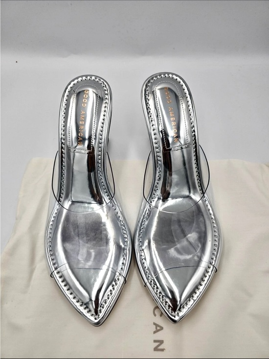 Good American Shoes - Good American Metallic Silver Pointed Clear Mules (see sizing before purchasing)